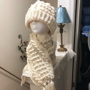 Handmade Cabled & Popcorn Stitch Winter Hat Set